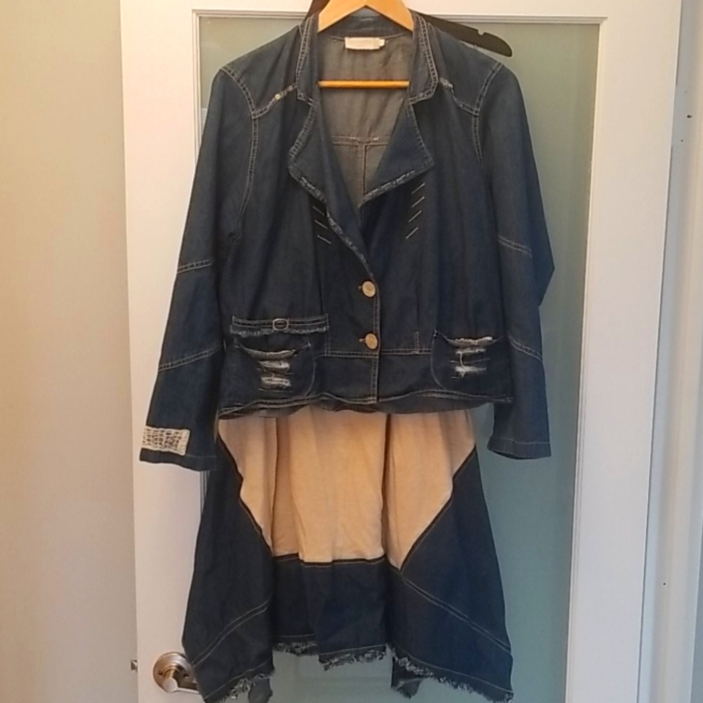 Jean jacket and skirt set.  Fun, funky, pretty fab
